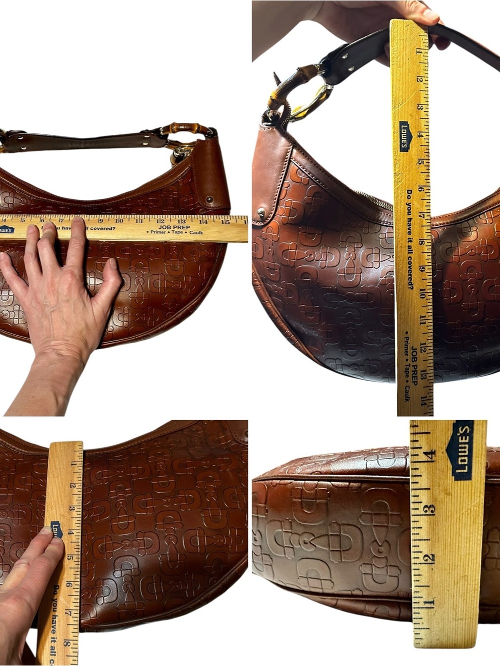 Gucci Rich Brown Horsebit Embossed Leather Shoulder Hobo Bag Bamboo-Ring Detail - Picture 16 of 17